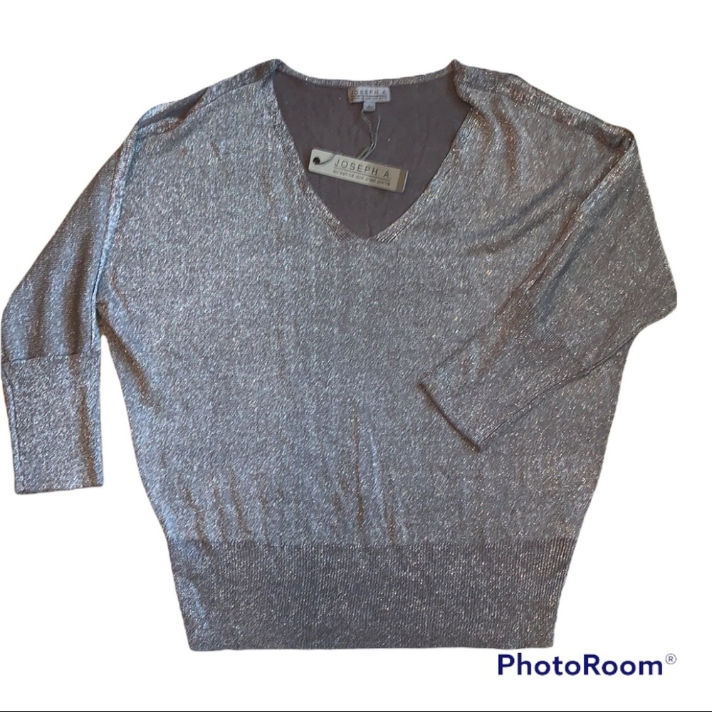 COLD SHOULDER SWEATER TOP V NECK METALIC GRAY 3/4 SLEEVES